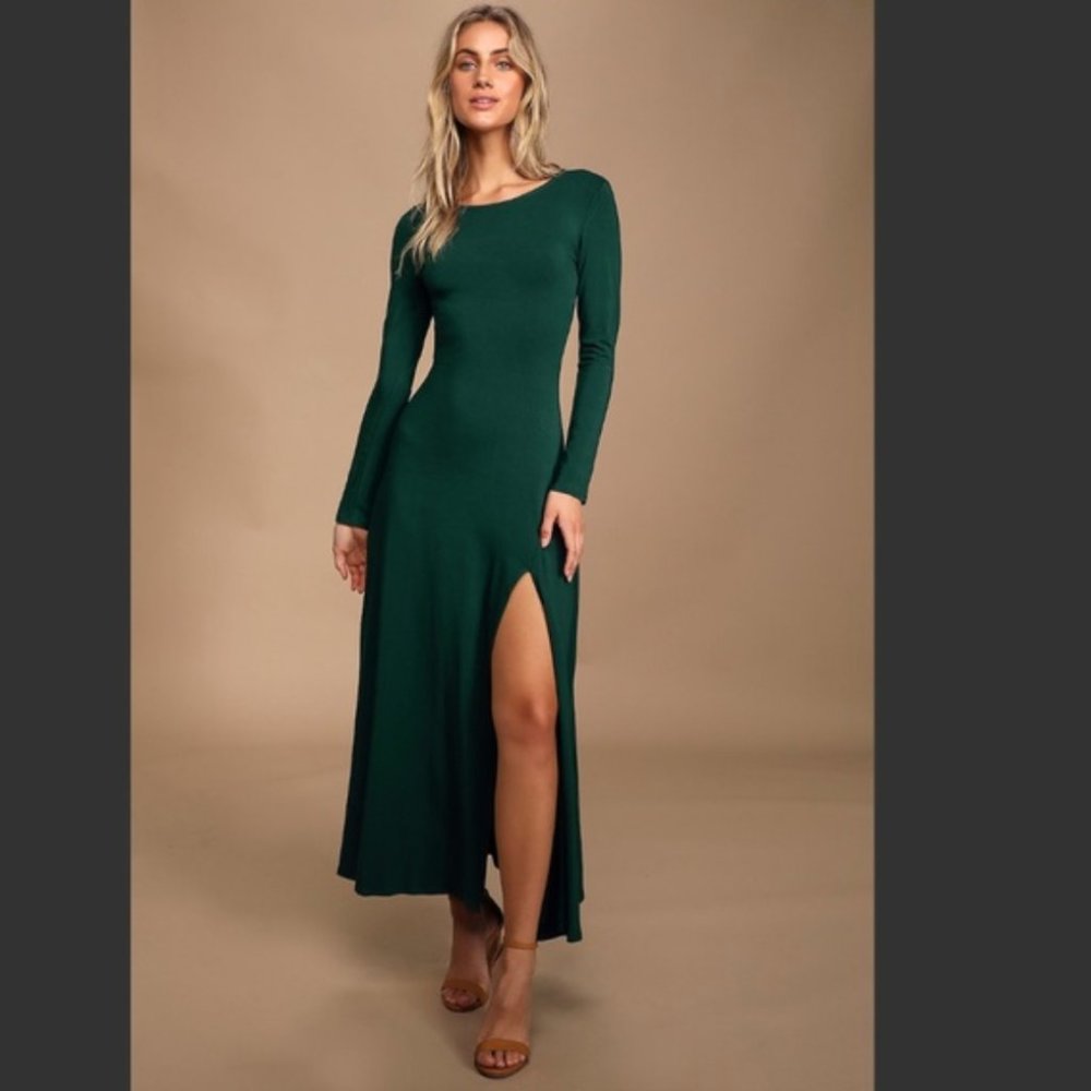 Lulu's Swept Away Maxi Dress S Slit Long sleeve Y6